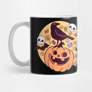 Crow on a pumpkin a cute halloween illustration Mug